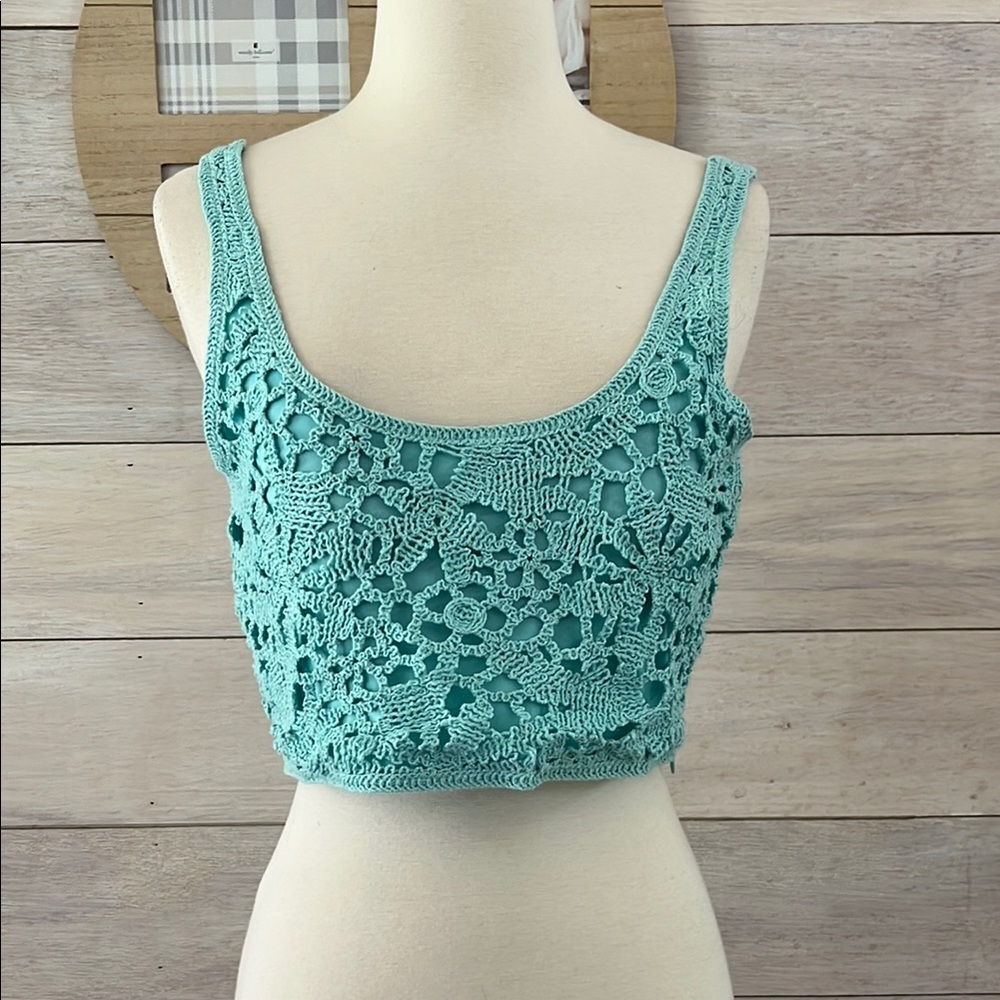 House of Harlow 1960 Crochet Lace Teal Tank Top XS